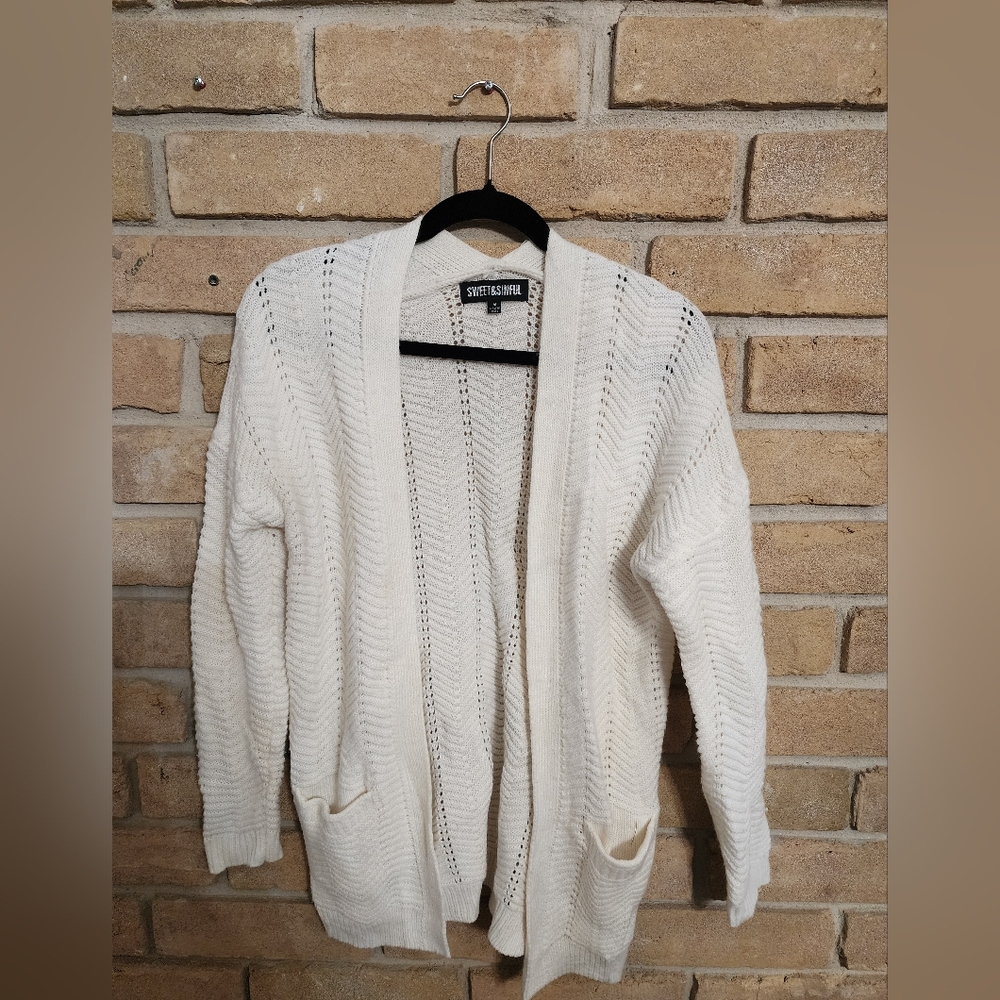 Sweet & Sinful, Medium, Cream Sweater Cardigan